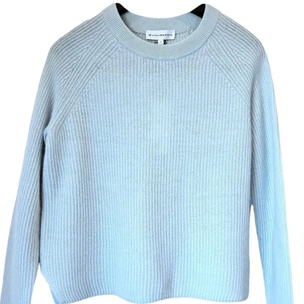White and Warren Blue Cashmere Crewneck Sweater